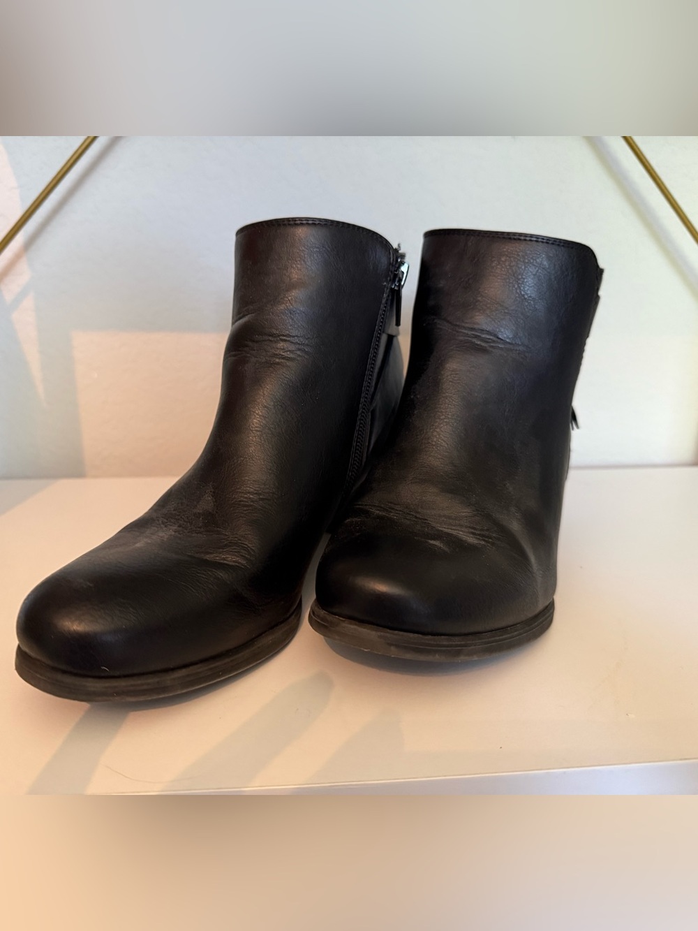 Natural Soul Storm Black Faux Leather Block Heel Booties Women 8W